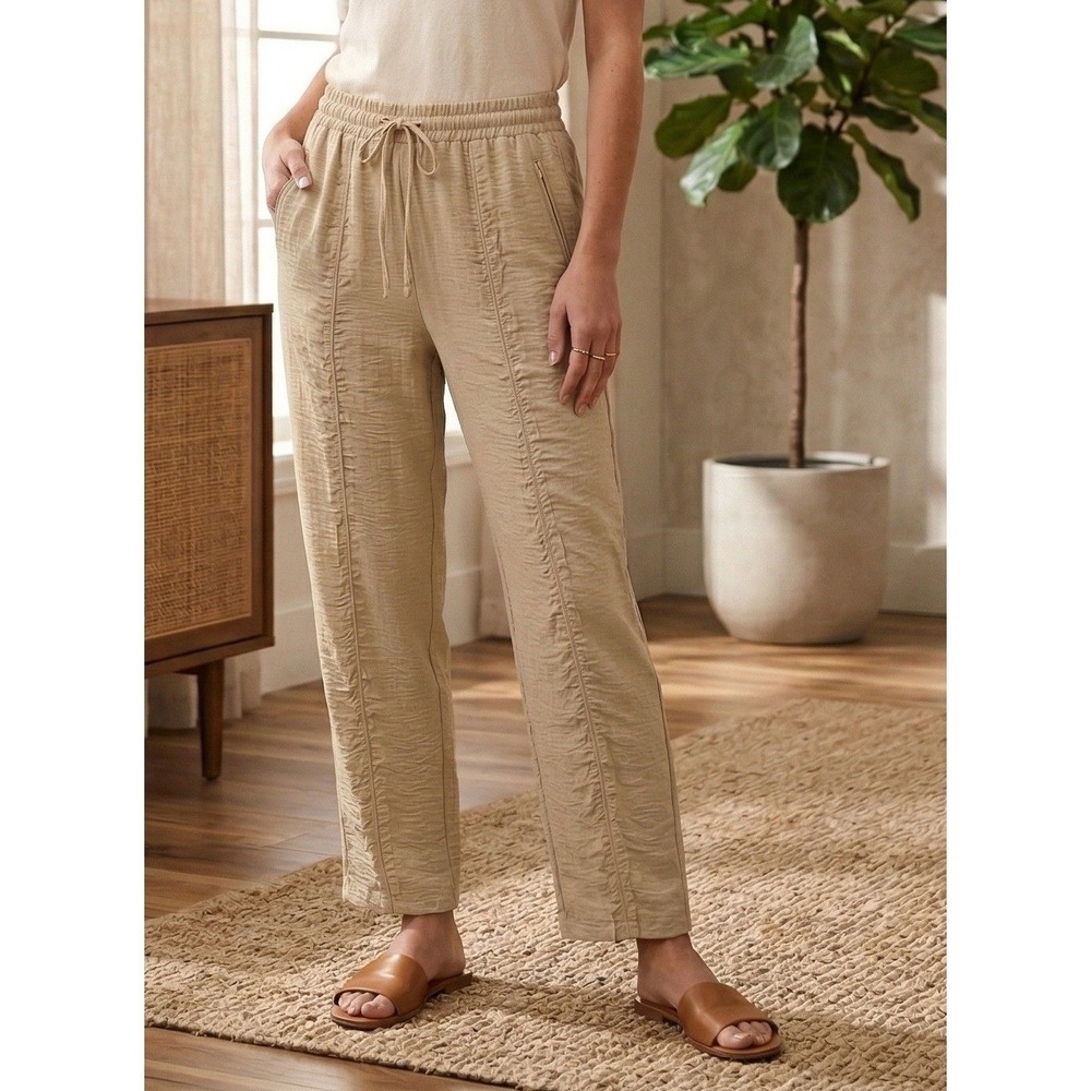 Elizabeth & Nicole Elastic Waist Drawstring Pants Sz 2XL Brown Coastal Vacation